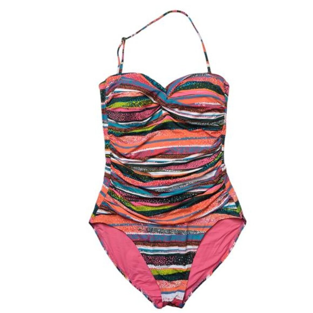 NEW Anne Cole Multi Sand Stripe Twist Front One Piece Swimsuit Women's 10
